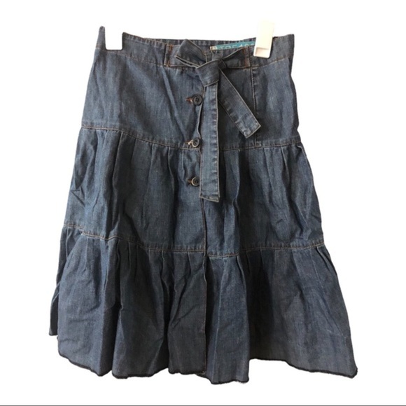 Zara denim tiered flare buttoned down belted western prairie style skirt size 2 - Picture 10 of 16